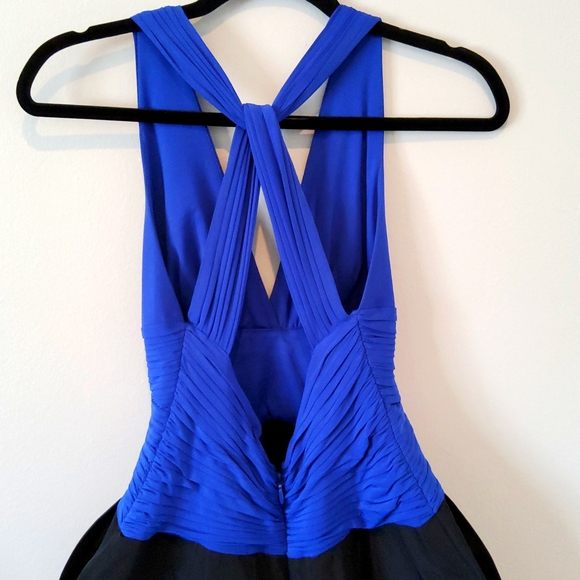 BCBGMaxAzria Blue Sapphire Knit Dress Taffeta Bubble Skirt with pockets Size S - Picture 7 of 8